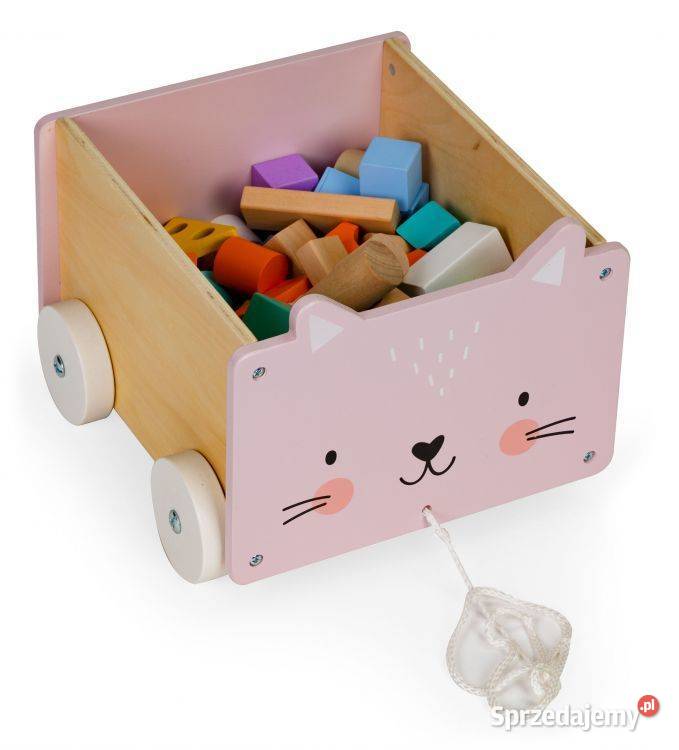 Drewniany wózek na sznurku pojemnik klocki podlaskie Bielsk Podlaski