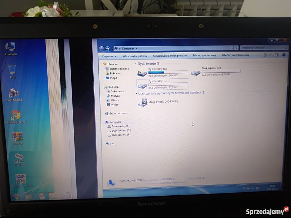 laptop Lenovo G550 Uszkodzona matryca 2GB Elektronika Szczerców sprzedam