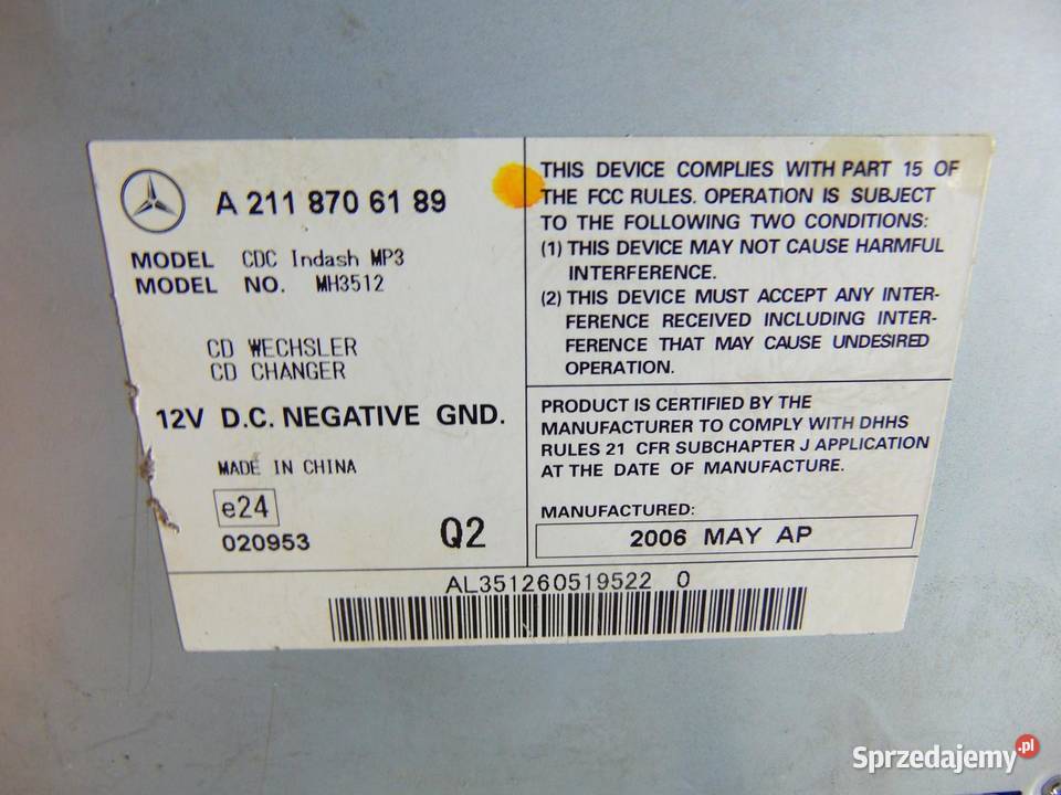 ZMIENIARKA CD MERCEDES W245 A2118706189 sprzedam