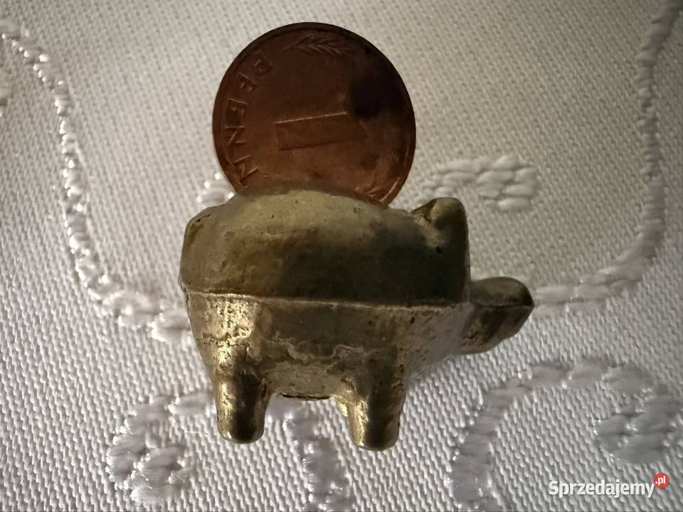 Mosiężna Figurka Świnka z Pieniążkiem Miniaturka Wyposażenie wnętrz śląskie Czerwionka-Leszczyny