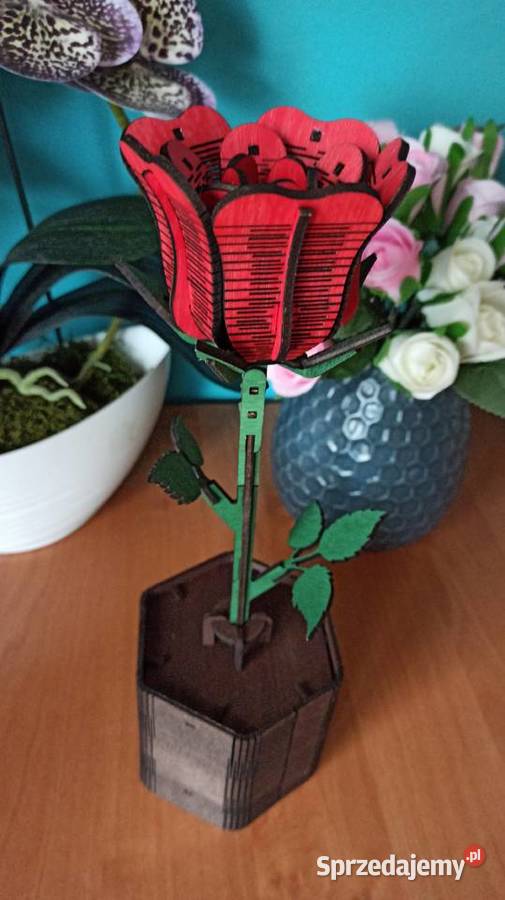Drewniana Wieczna Róża w Doniczce Walentynki Warszawa