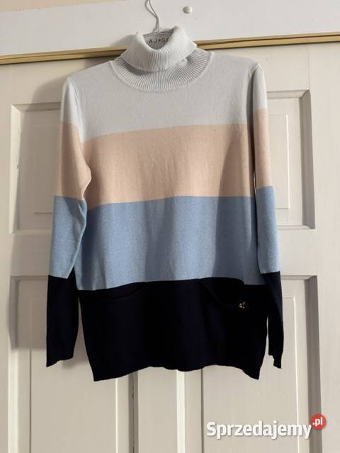 Sweter damski w pasy LXL z golfem kolorowy sprzedam