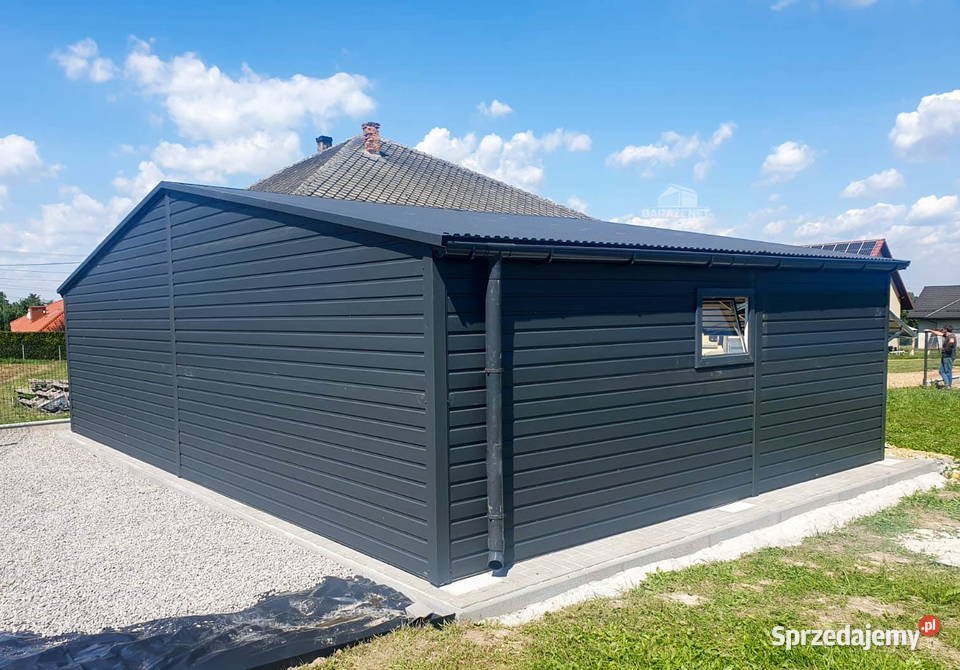 GARAŻ BLASZANY 9m x 6m DWUSPAD 3X BRAMA OKNO Łapanów