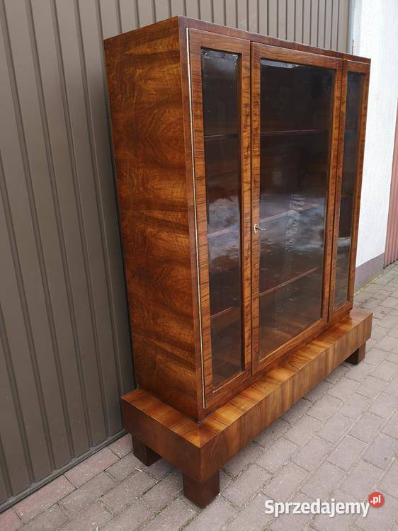 Witryna Biblioteka ARTDECO Orzech Zgrabna Stara