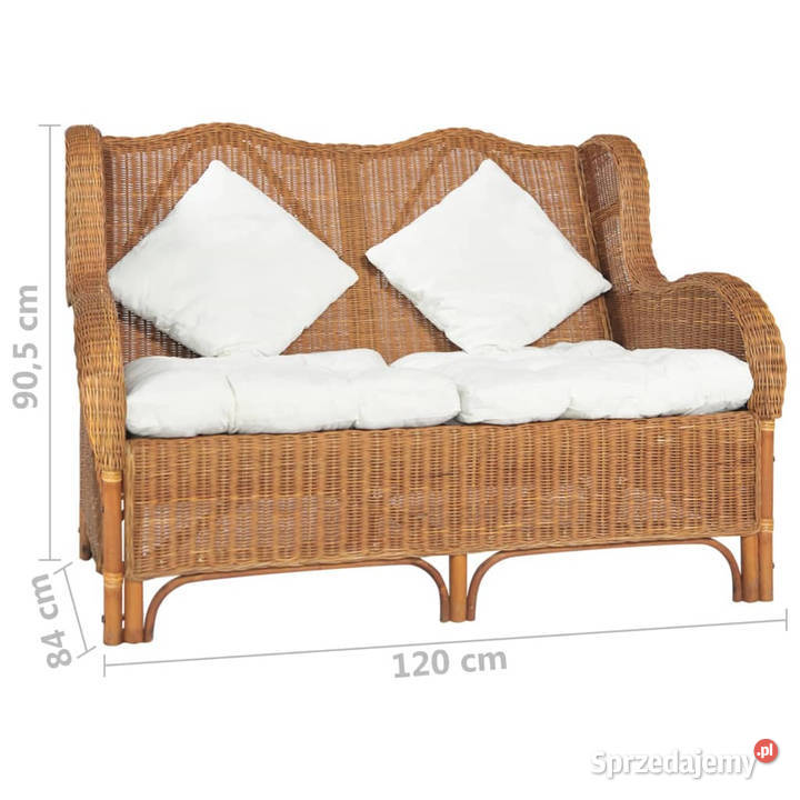 Sofa 2osobowa jasnobrązowa naturalny rattan i mazowieckie