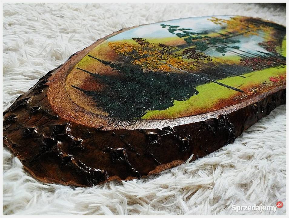 Duży Obraz ręcznie malowany na pniu drzewa Obrazki i obrazy Żary