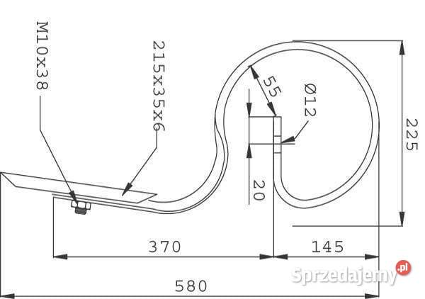 Ząb sprężynowy 32x12x590 mm prosty z redliczką Kamionna
