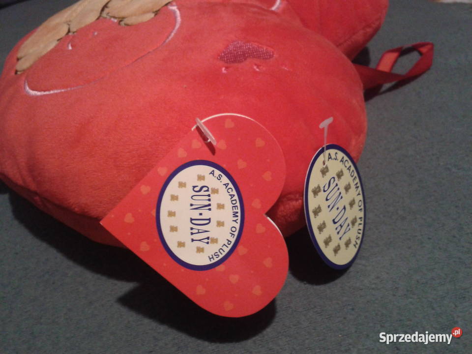 SERCE pluszowe czerwone z misiem z napisem 30 na czerwony