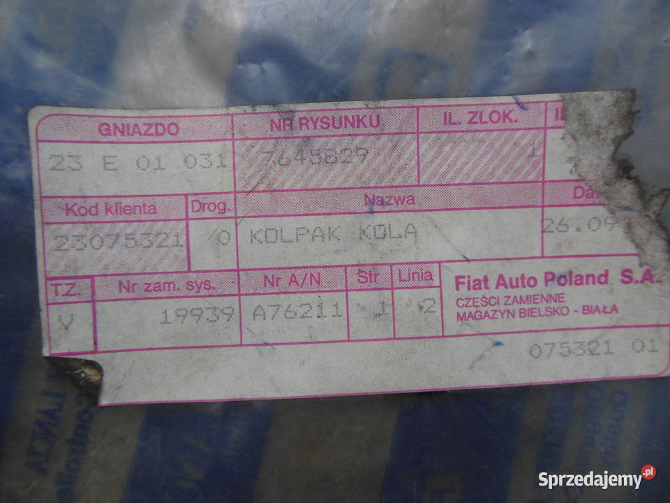 ORYGINALNA KOŁPAK DO FIATA TIPO MK1 7645829 NOWY śląskie Kozy