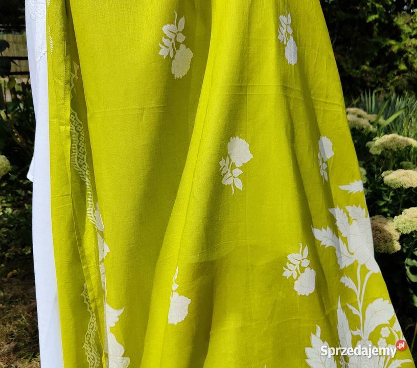 Duża zielona chusta dupatta szal bawełna kwiaty Pozostałe