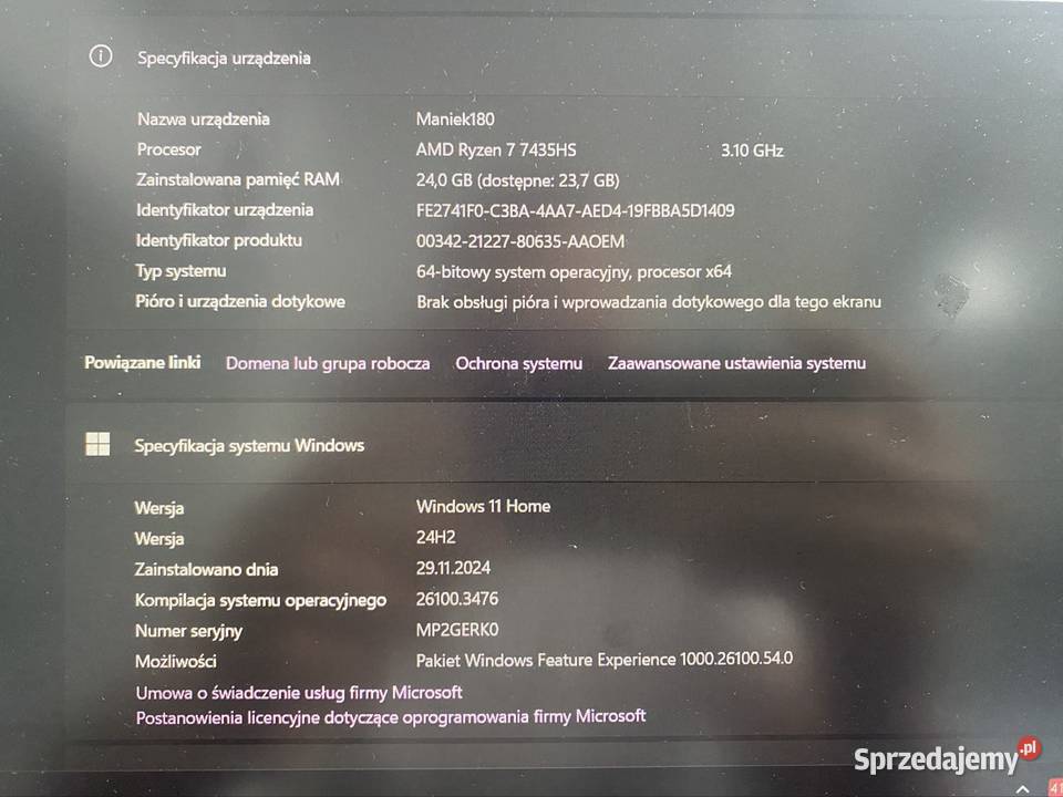 Laptop Lenovo LOQ AMD Ryzen 7 RTX4050 512SSD małopolskie Dobra sprzedam