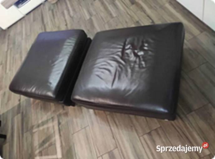 Fotel 96x96 i dwie pufy 84x78 w skórze Szadek