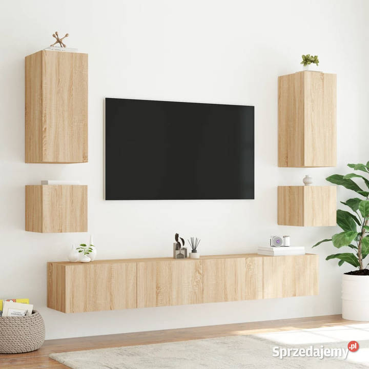 Ścienne szafki TV z LED 2 dąb sonoma 405x35x40 Warszawa