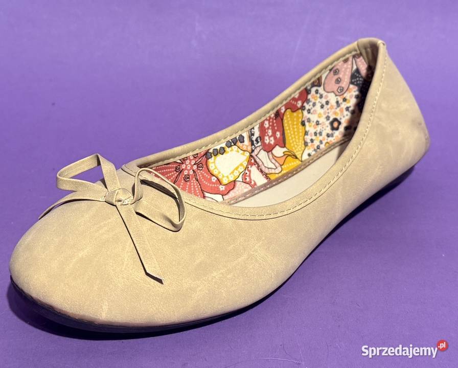 Beżowe gładkie baleriny z kokardą rozmiar 38 mazowieckie Żyrardów