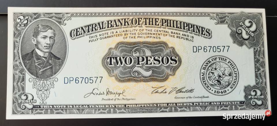 B23a FILIPINY 2 Pesos 1949 r Łask