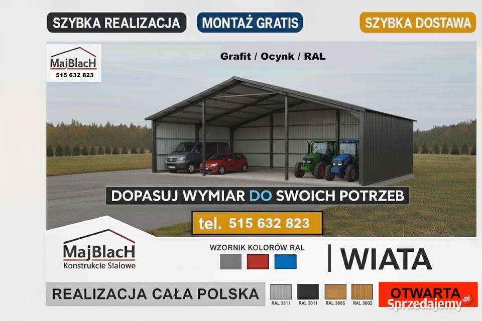 Mały Garaż Blaszany z zadaszeniem bocznym Garaże Sucha Beskidzka