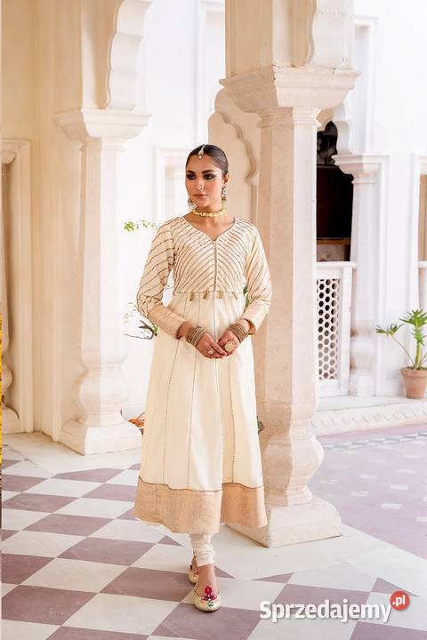 Indyjska suknia sukienka L 40 beżowa złota złoty Szczecin