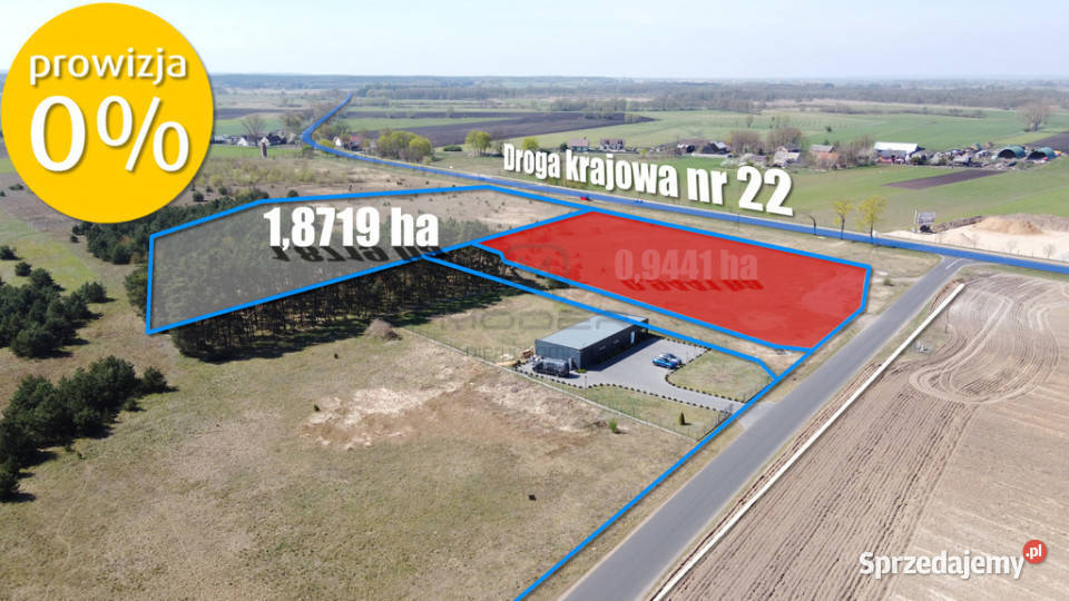 2 ha terenów usługowych DK22 0 Karkoszów sprzedam