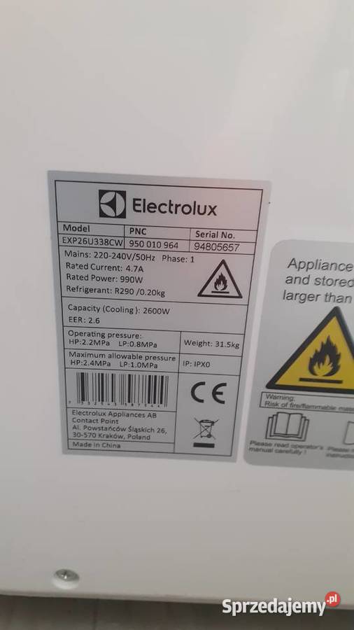 Klimatyzator przenośny ELECTROLUX EXP34U338CW Kobierzyce sprzedam