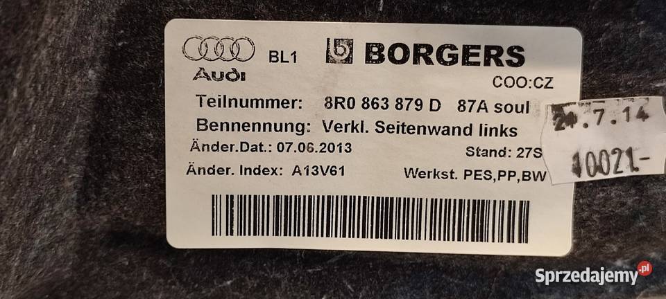 AUDI Q5 8R BOCZEK BAGAŻNIKA LEWY 8R0863879D