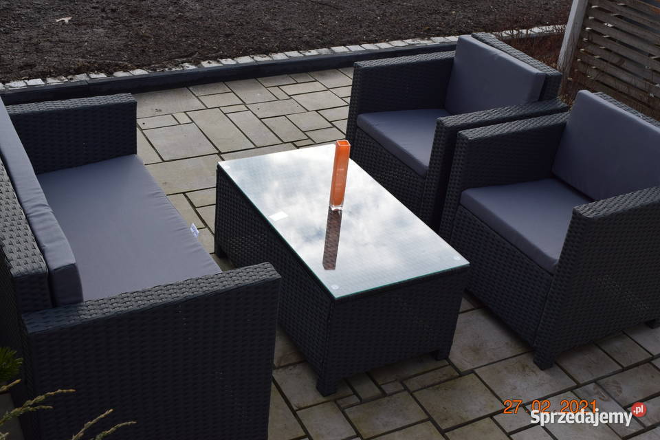 Zestaw kawowy technorattan szary sofa 2osobx2