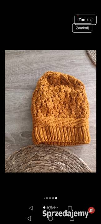 Czapka dziergana musztardowy zimowa Nakrycia głowy Krosno sprzedam
