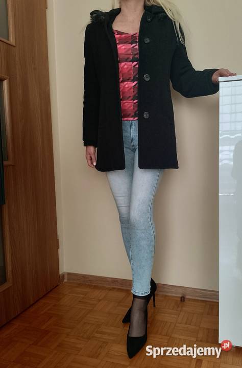 ELEGANCKA kurtka płaszczyk damski flausz czarny Kurtki i płaszcze podlaskie Łapy