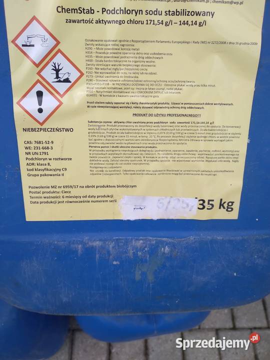 Podchlorek sodu do basenu stabilizowany Baseny i oczka wodne Rybnik sprzedam