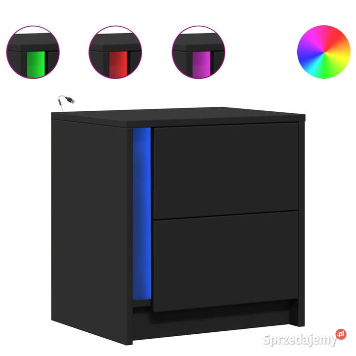 Szafki nocne z LED 2 czarne materiał Warszawa