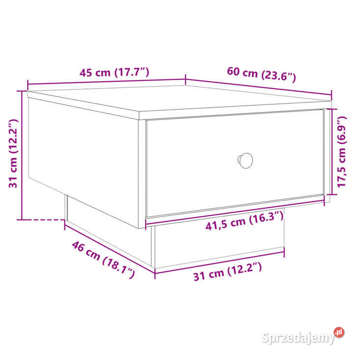 Stolik kawowy brązowy dąb 60x45x31 płyta wiórowa Warszawa