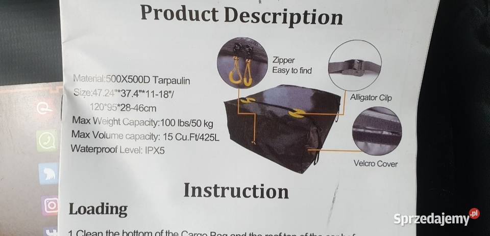 Bagażnik dachowy wodoodporna torba na dach mazowieckie Grójec