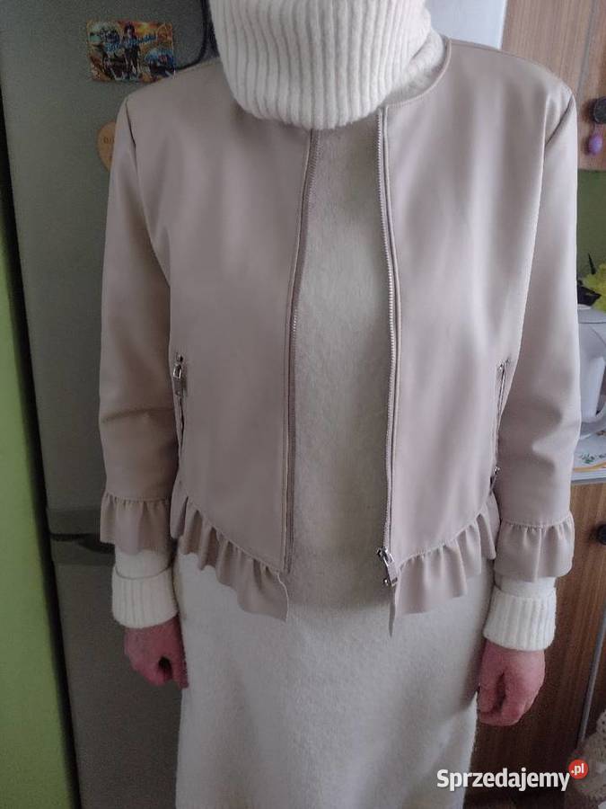 42XL ZARA Beżowa skórzana kurtka ramoneska z Kraków