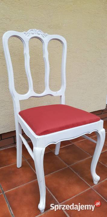 Krzesło białe drewniane stylowe do toaletki Ludwikowe