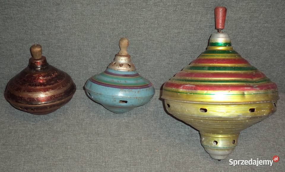 Stary wirujący metalowy bąk zabawka PRLu 3 Piekary Śląskie