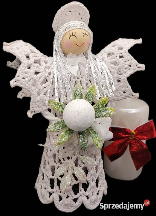 Świąteczny Anioł 20 ręcznie wykonany biały małopolskie Krzywaczka