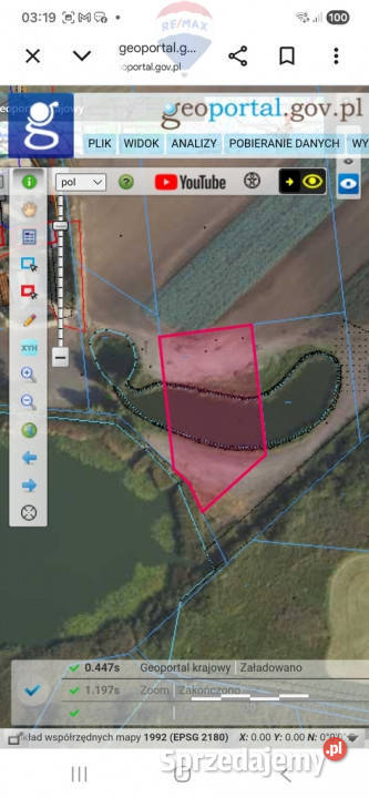 Działka 3823 m z linią brzegową stawem Choceń