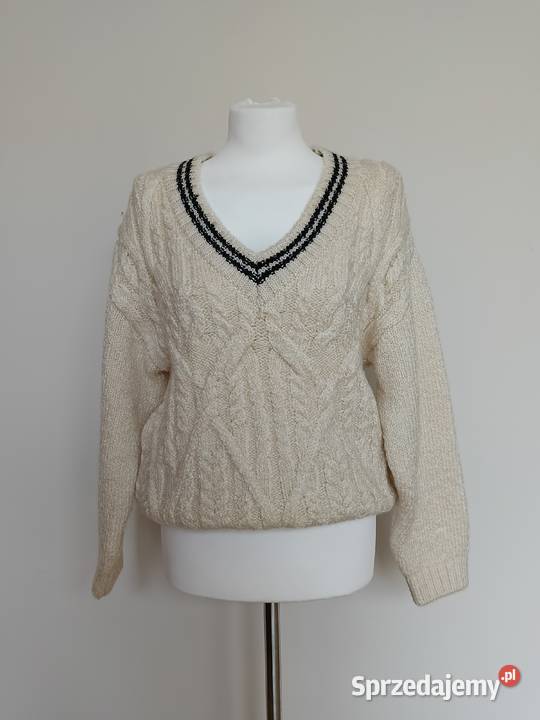 Sweter damski George kremowy warkoczowy Vneck M Gdynia