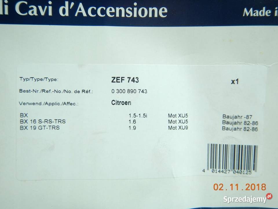 ZESTAW PRZEWODÓW ZAPŁONOWYCH CITROEN BX 8292 ZEF