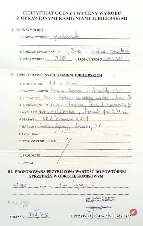 Złoty Pierscionek z Diamentem pr 585 370g Elbląg