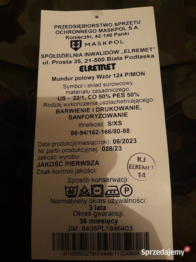 Mundur Wojskowy Polowy wzór 2019124P rozmiar SXS sprzedam