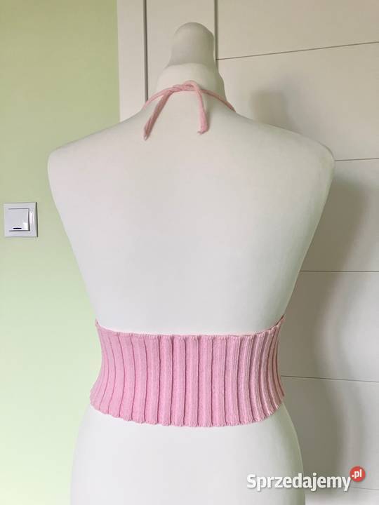 Krótki halter top różowy bawełna na lato