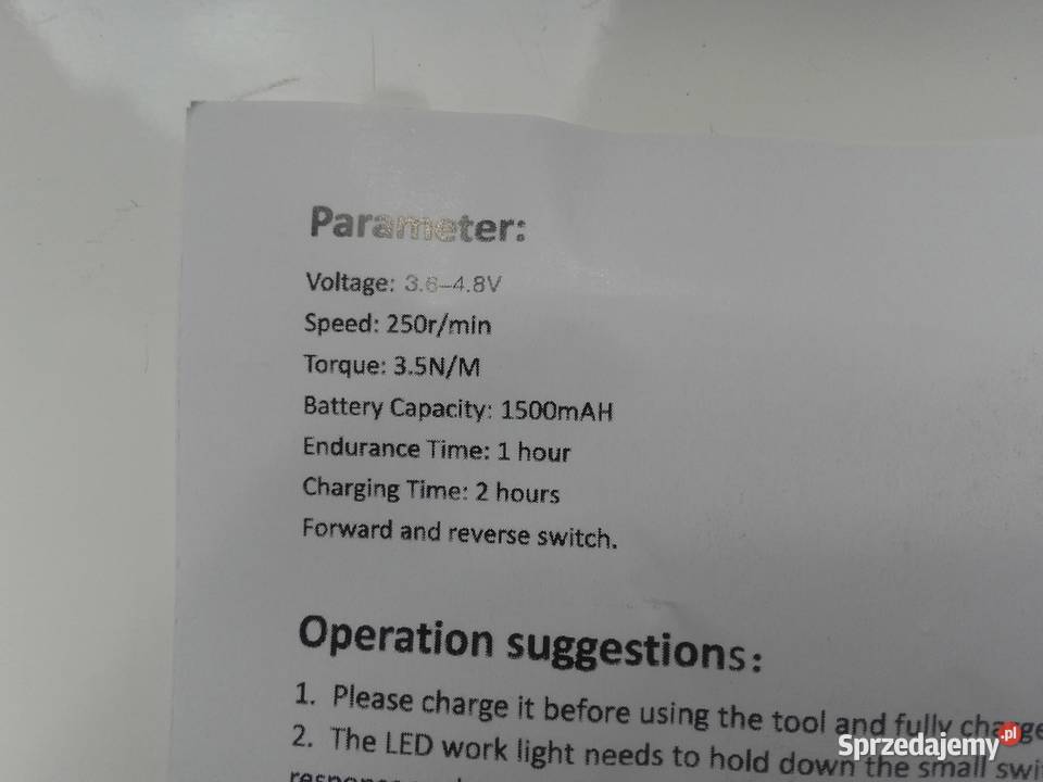 Wkrętak akumulatorowy 42V ZHCY w walizce z kujawsko-pomorskie Bydgoszcz