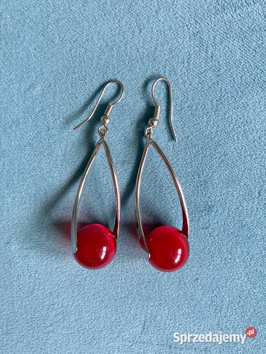 Nowe srebrne kolczyki czerwone korale srebro 925 srebrne sprzedam