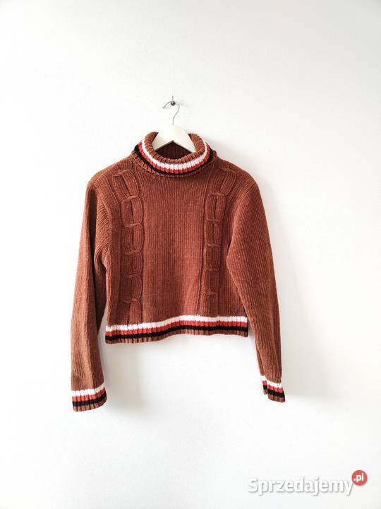 Brązowy Golf Vintage 40 42 Sweter Jasło