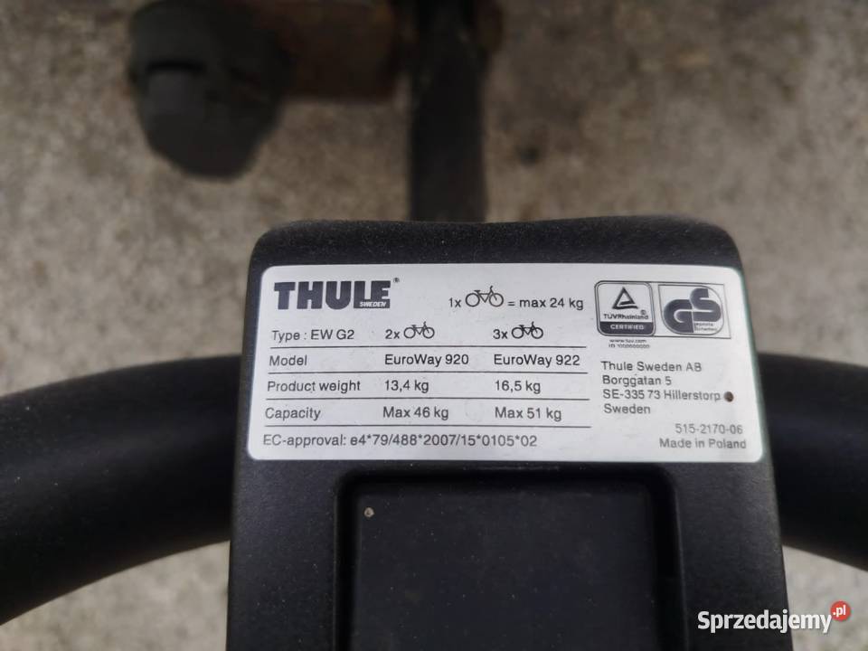 Bagażnik rowerowy THULE Euroway G2 922 na 3 Częstochowa sprzedam