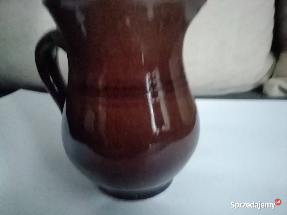 dzbanuszek ceramiczny szkliwiony z uchem odcienie brązowego Łódź