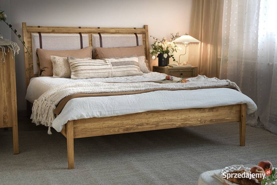 Nowoczesne łóżko drewniane ze skórą 160x200