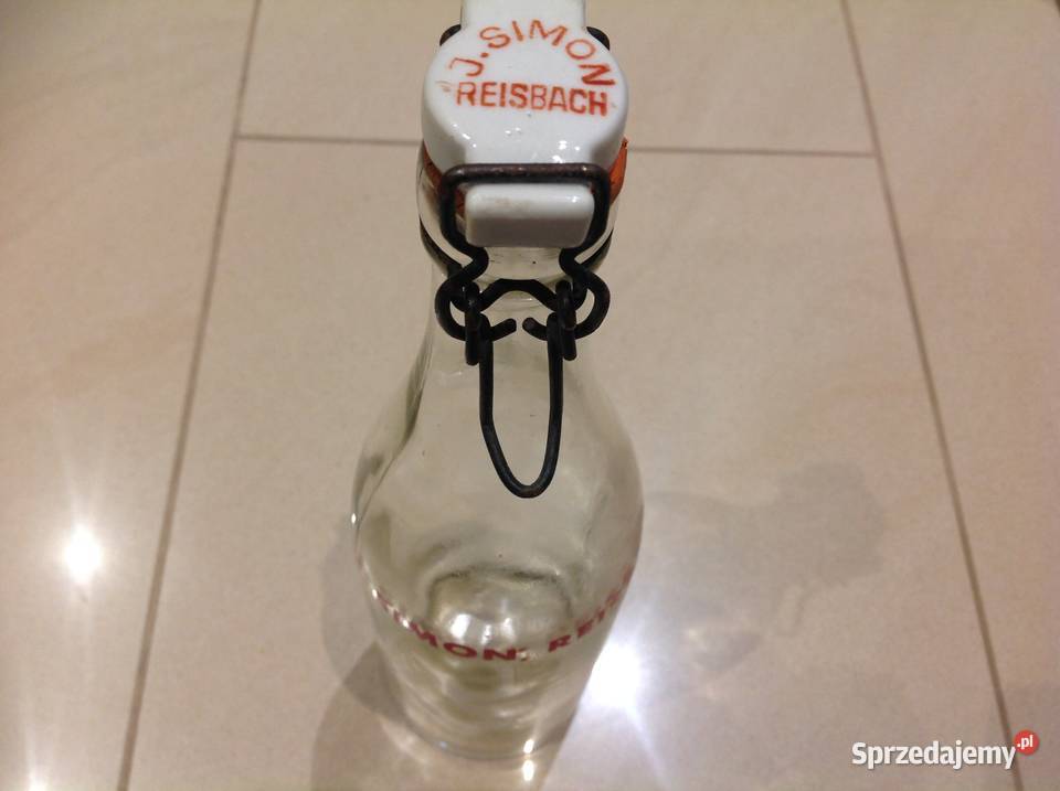 Stara Butelka Szklana z Porcelanką Sygnowana lubuskie Nowa Sól