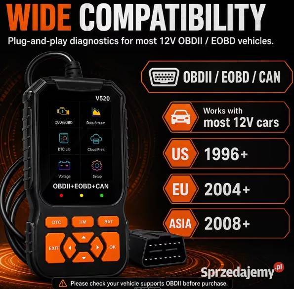 ODB2 model V520 Skaner diagnostyczny tester Interfejsy diagnostyczne Warszawa