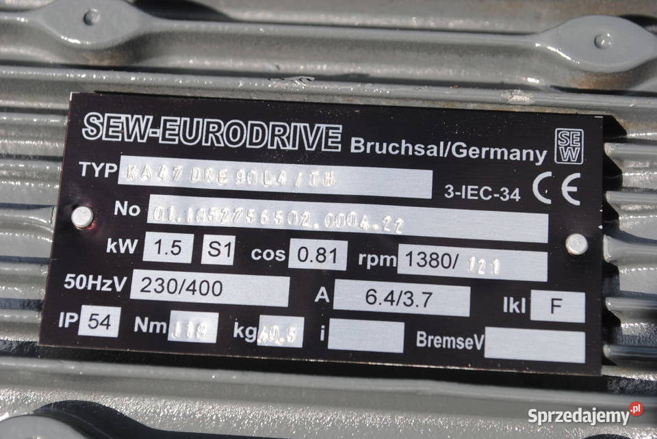 Motoreduktor kątowy 15kw 121obrmin z hamulcem Kargowa sprzedam